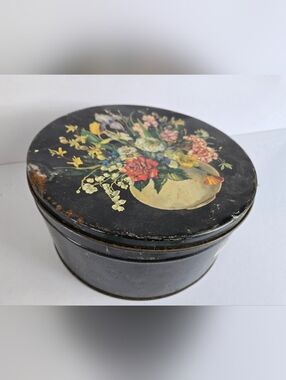 Black Floral Tin Vintage